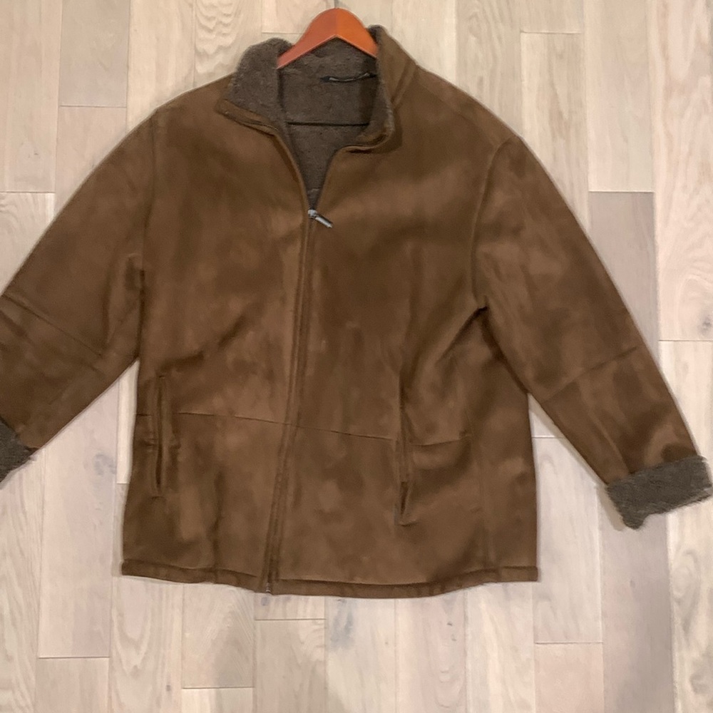 Mens Weatherproof faux shearling field coat in dark brown.  XXL